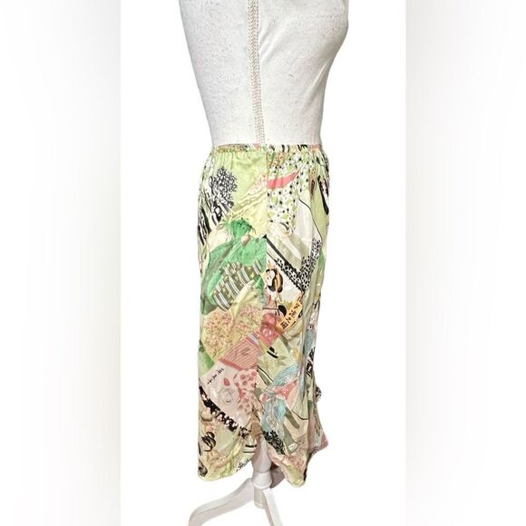 Citron Santa Monica Sz M Pull-On Silk Elastic Waist Asian Skirt - Picture 2 of 5
